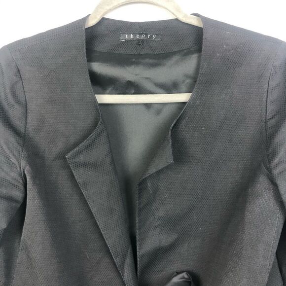 THEORY | Tie Front Black Blazer Cotton Linen Sz 8 - Picture 3 of 10